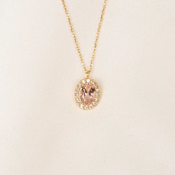 Altın Kolye - Morganite Oval Taşlı 14 Ayar Altın Kolye - 7