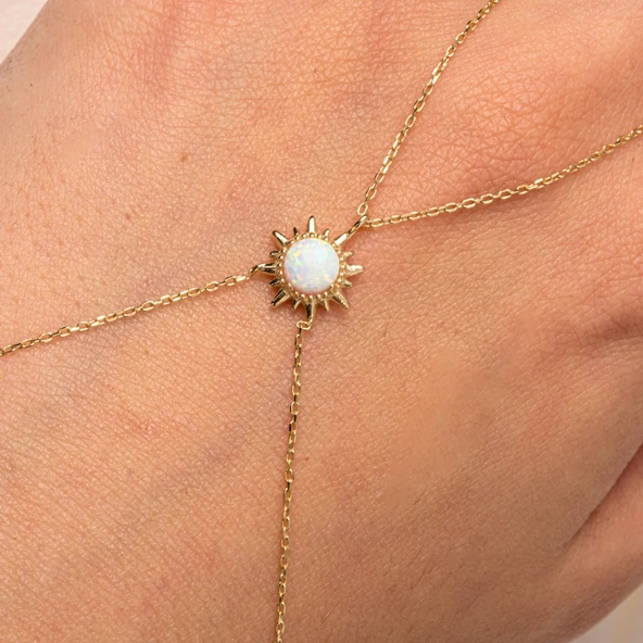 Altın Şahmeran - 14 Ayar Altın Oval Kesim Opal Taşlı Güneş Model Şahmeran - 3