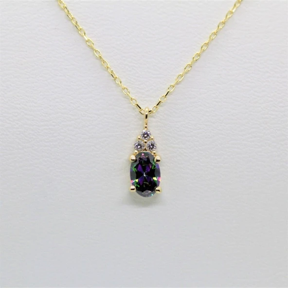 Altın Kolye - 1.30 Ct Mistik Topaz Oval Taşlı Has Taşlı Altın Kolye - Hediyelik 14 Ayar Altın Kolye - Resim 4