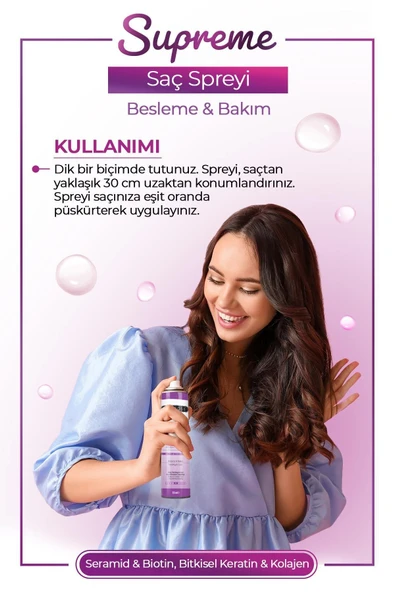 Morfose Supreme Saç Spreyi 250 ml - Kolajen, Bitkisel Keratin, Seramid - Resim 4