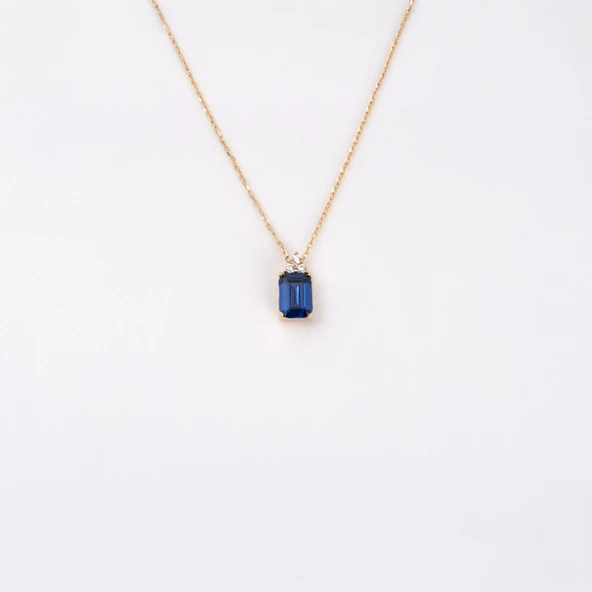 Altın Kolye - Baget Safir Taşlı Zarif Tasarım 14 Ayar Altın Kolye - Resim 5