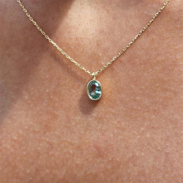 Altın Kolye - 1.05 CT Green Topaz Taşlı 14 Ayar Altın Modern Kolye- Green Topaz Tasarım Hediye Kolye - Resim 7