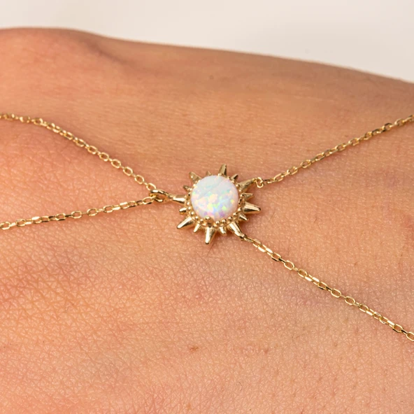 Altın Şahmeran - 14 Ayar Altın Oval Kesim Opal Taşlı Güneş Model Şahmeran - 4