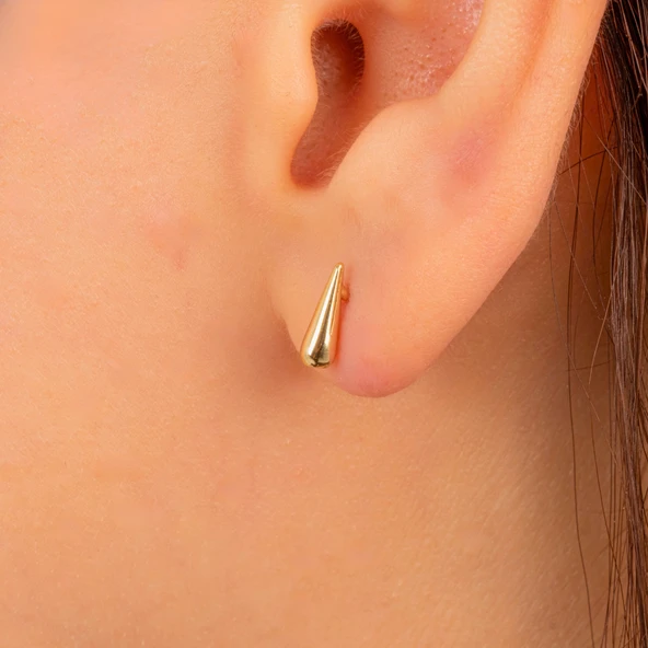 Altın Küpe - 14 Ayar Altın Minimal Su Damlası Küpe