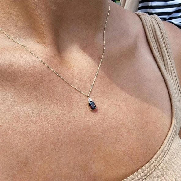 Altın Kolye - 1.10 CT Brown (Smoky)0,15CT Swarovski Taşlı Minimal Tasarım Hediye 14 Ayar Altın Kolye