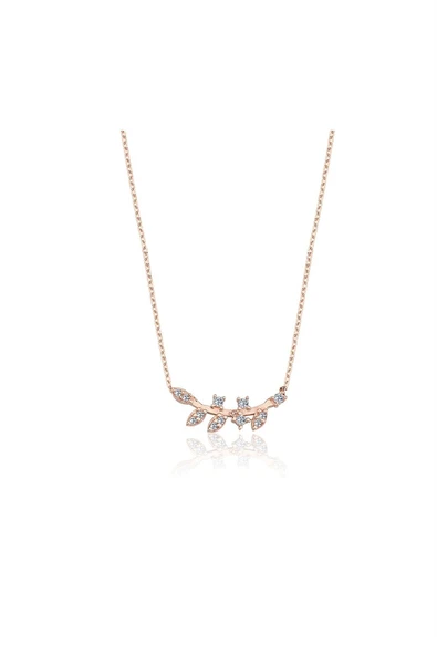 Altın Kolye - Pırlanta (Swarovski) Taşlı Yapraklı Dal 14 Ayar Altın Kolye - Resim 2
