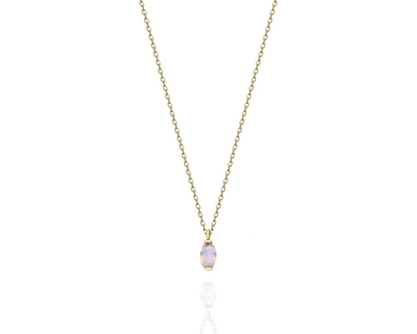 Altın Kolye - 0.50 Ct Pembe Quartz Pırlanta Montürü Has Taşlı Altın Kolye-Hediye 14 Ayar Altın Kolye