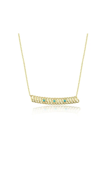 Altın Kolye - Mini Firuzeli Şerit Örgü 14 Ayar Altın Kolye - Resim 2