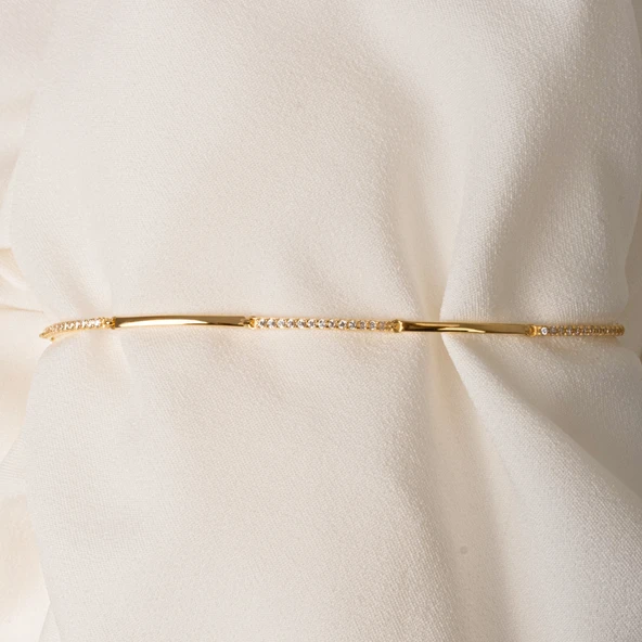 Altın Bileklik - Sıra Taşlı Modern Tasarım Şık 14 Ayar Altın Bileklik - 6