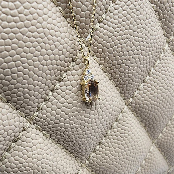 Altın Kolye - 1.05 CT Zultanit 0.25CT Pırlanta (Signty) Doğal Taşlı Sade Tasarım 14 Ayar Altın Kolye - Resim 3