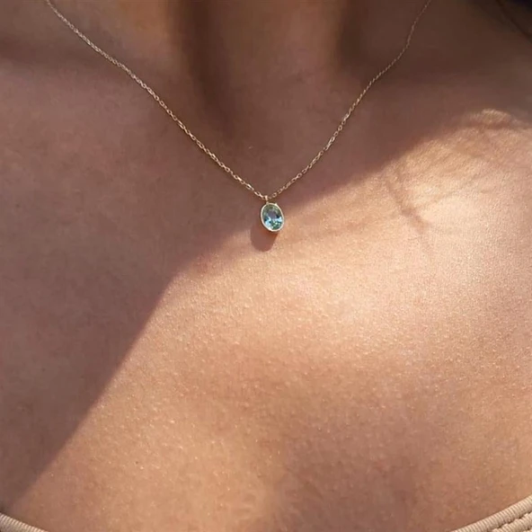 Altın Kolye - 1.05 CT Green Topaz Taşlı 14 Ayar Altın Modern Kolye- Green Topaz Tasarım Hediye Kolye - Resim 6