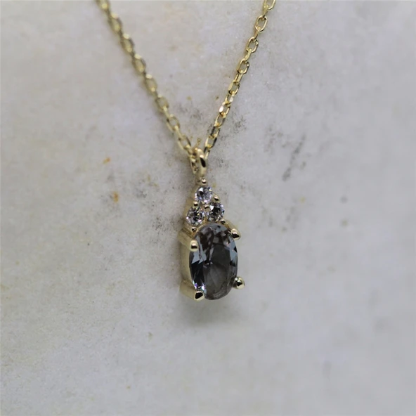 Altın Kolye - 0.60 CT Zultanit 0.10 CT Pırlanta (Sıgnty) Taşlı Modern Altın Kolye-Hediye Altın Kolye - 4