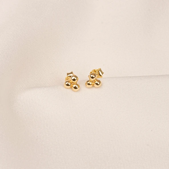 Altın Küpe - 14 Ayar Altın Üç Toplu Minimal Küpe - 4