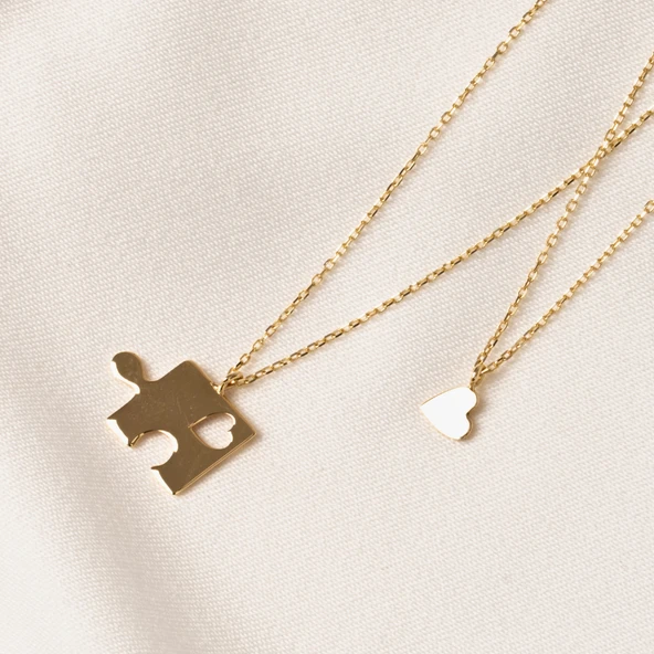 Altın Kolye - Kalpli Puzzle 14 Ayar Altın Kolye - 4