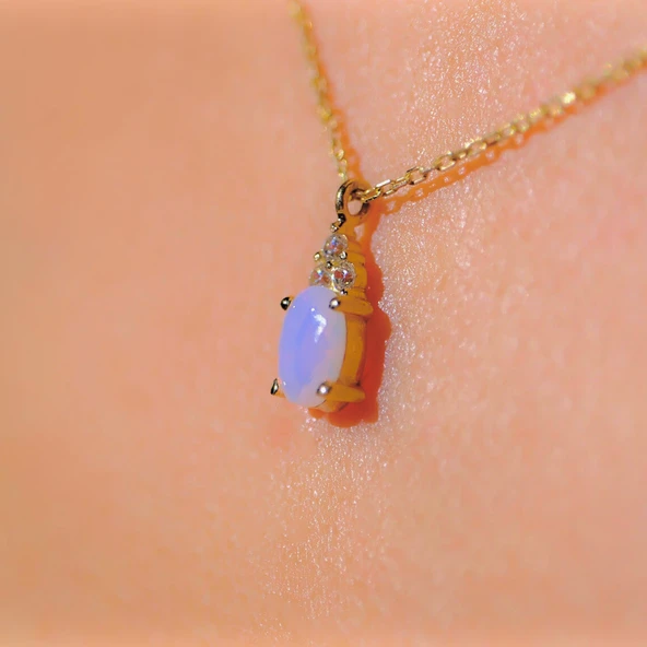 Altın Kolye - 0,60 CT Pembe Quarz 0,10 CT Pırlanta(Sıgnty) Taşlı Modern Tasarım Altın Kolye ürün görseli 1