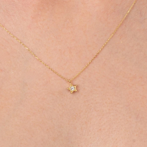 Altın Kolye - Zirkon Taşlı Yıldız Desenli 14 Ayar Altın Kolye - 3