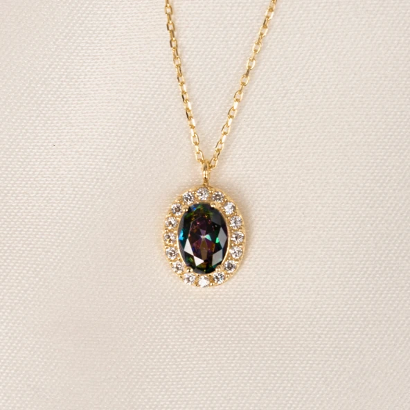 Altın Kolye - Oval Mistik Topaz Taşlı Vintage Tasarım 14 Ayar Altın Kolye - Resim 6
