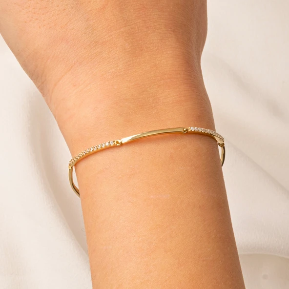 Altın Bileklik - Sıra Taşlı Modern Tasarım Şık 14 Ayar Altın Bileklik - 3