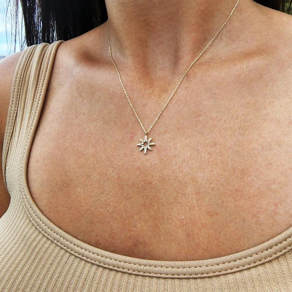 Altın Kolye - Güneş Tasarım Sade Taşsız Tasarım Modern Gündelik Hediyelik Taşsız 14 Ayar Altın Kolye