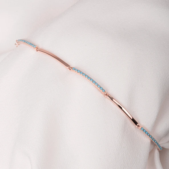 Altın Bileklik - Sıra Firuze (Turkuaz) Taşlı Modern Tasarım Şık 14 Ayar Altın Bileklik - 8