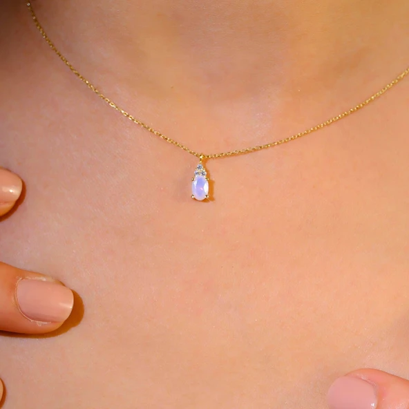 Altın Kolye - 0,60 CT Pembe Quarz 0,10 CT Pırlanta(Sıgnty) Taşlı Modern Tasarım Altın Kolye - Resim 5