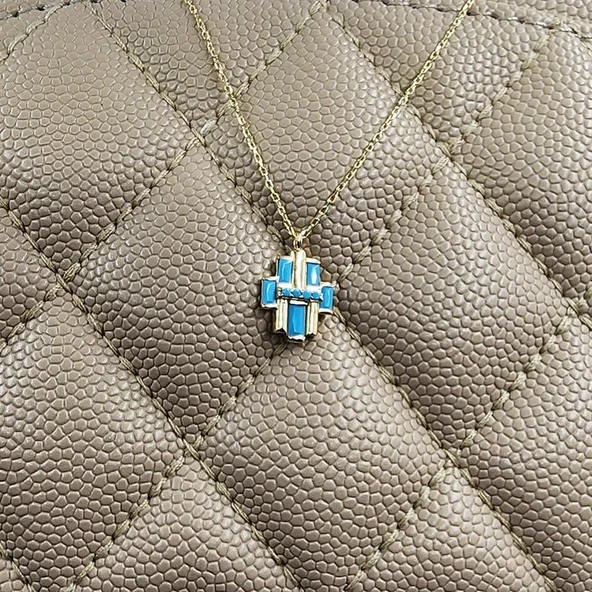 Altın Kolye - Çoklu Baget Enerji 14 Ayar Altın Kolye-Firuze Taşlı Baget Hediye 14 Ayar Altın Kolye - 5