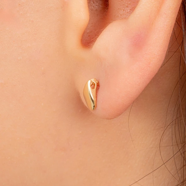 Altın Küpe - 14 Ayar Altın Minimal Damla Figürlü Küpe - 3