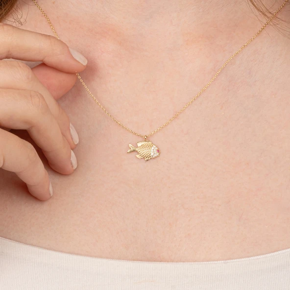 Altın Kolye - Taşlı Balık 14 Ayar Altın Kolye - 3