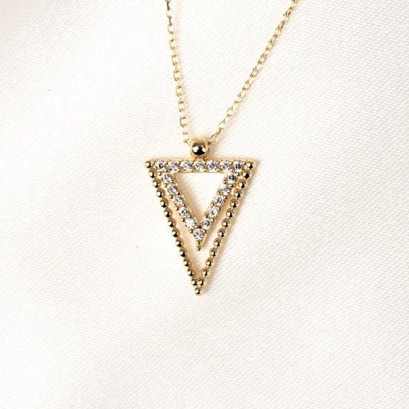 Altın Kolye - Üçgen Tasarımı Pırlanta İhtişamı Modern Tarz 14 Ayar Altın Kolye - Resim 8