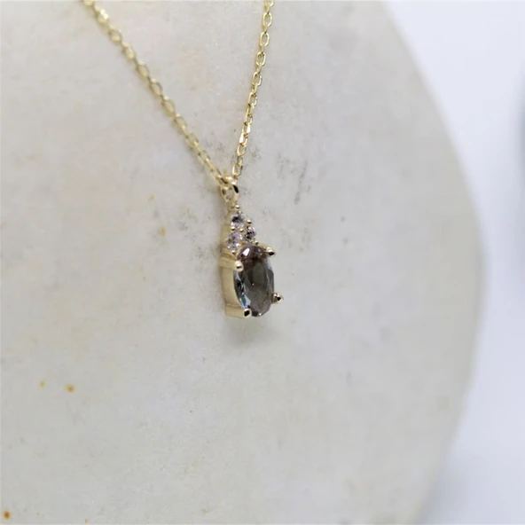 Altın Kolye - 0.60 CT Zultanit 0.10 CT Pırlanta (Sıgnty) Taşlı Modern Altın Kolye-Hediye Altın Kolye - 3