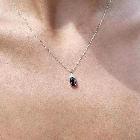 Altın Kolye - 1.10 CT Brown (Smoky)0,15CT Swarovski Taşlı Minimal Tasarım Hediye 14 Ayar Altın Kolye - 3