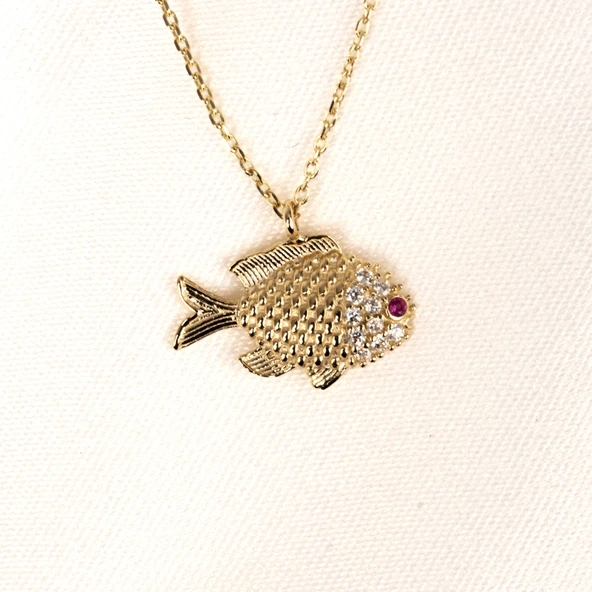 Altın Kolye - Taşlı Balık 14 Ayar Altın Kolye - 7
