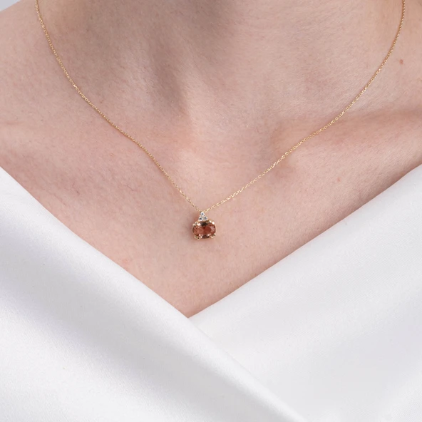 Altın Kolye - 1.15 CT Zultanit 0.20CT Swarovski Modern Tasarım Minimal Doğal Taş 14 Ayar Altın Kolye - Resim 3