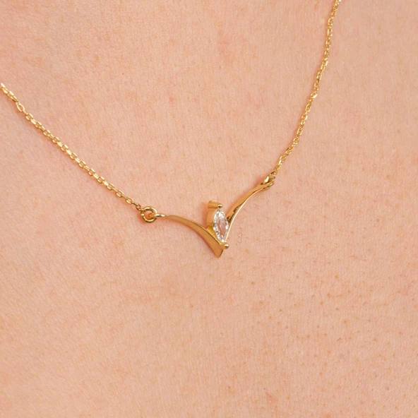 Altın Yüzük - Oval Zirkon Tasarım 14 Ayar Altın Kolye - 2