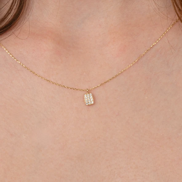 Altın Kolye - Zirkon Taşlı Minimal Tasarım 14 Ayar Altın Kolye - 4