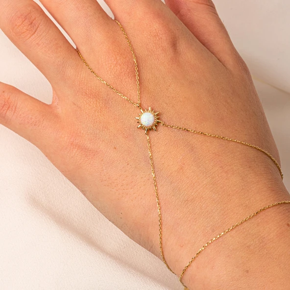 Altın Şahmeran - 14 Ayar Altın Oval Kesim Opal Taşlı Güneş Model Şahmeran - 2