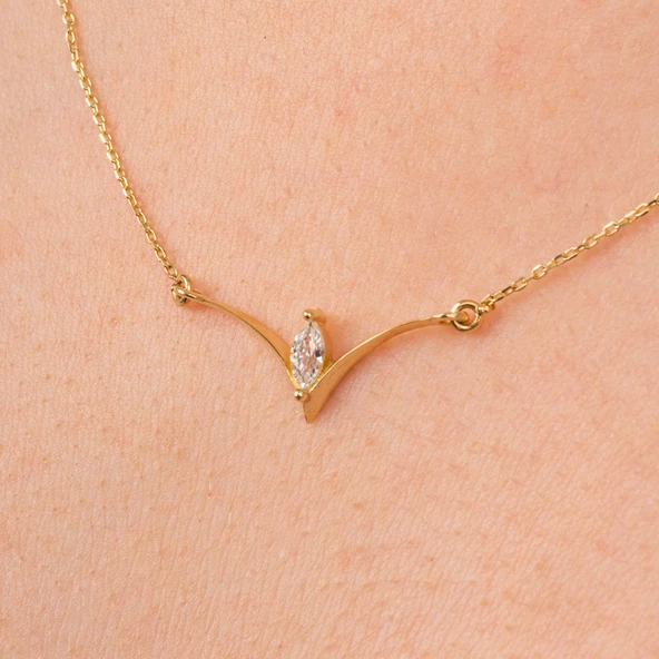 Altın Yüzük - Oval Zirkon Tasarım 14 Ayar Altın Kolye - 4