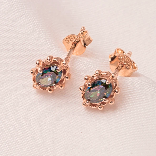 Altın Küpe - 14 Ayar Altın Vintage Tasarım Mistik Topaz Taşlı Küpe - 7