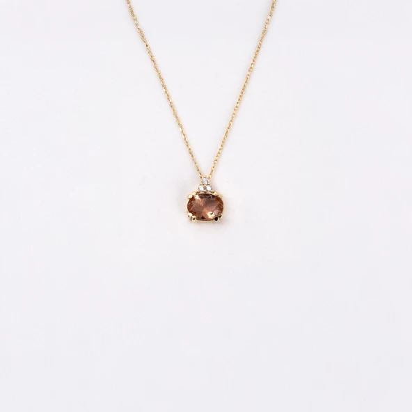 Altın Kolye - 1.15 CT Zultanit 0.20CT Swarovski Modern Tasarım Minimal Doğal Taş 14 Ayar Altın Kolye - Resim 6