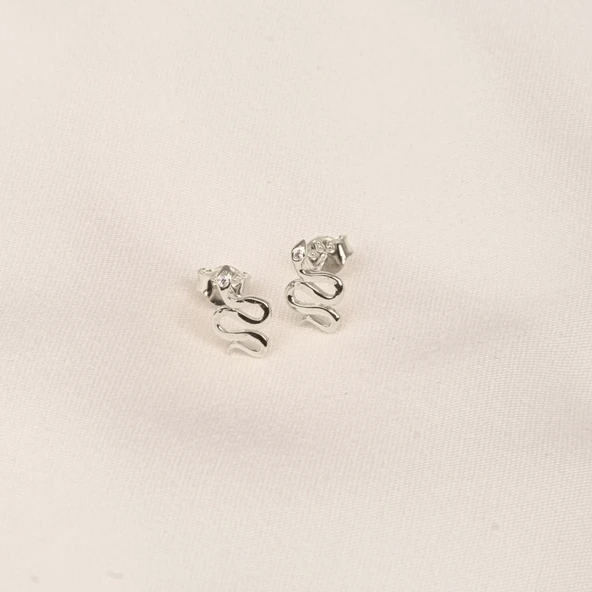 Altın Küpe - 14 Ayar Altın Yılan Desenli Taşlı Minimal Küpe - 7