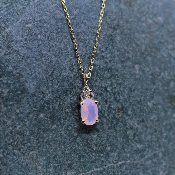 Altın Kolye - 0,60 CT Pembe Quarz 0,10 CT Pırlanta(Sıgnty) Taşlı Modern Tasarım Altın Kolye - Resim 6