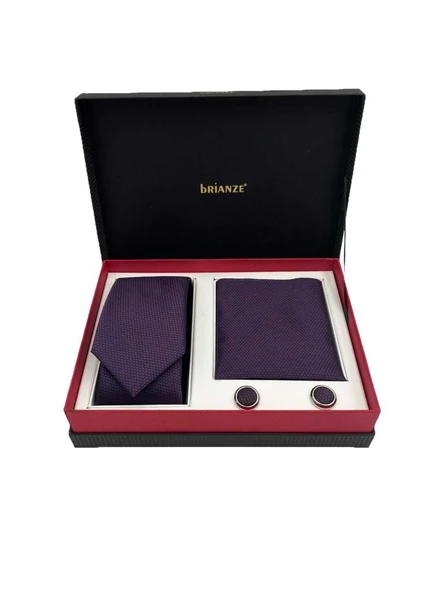 Brianze Mürdüm Kravat Mendil Ve Kol Düğmesi Kutulu Set ürün görseli 1
