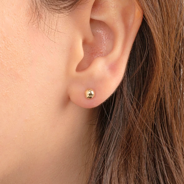 Altın Küpe - 14 Ayar Altın Minimal Top Küpe - 2