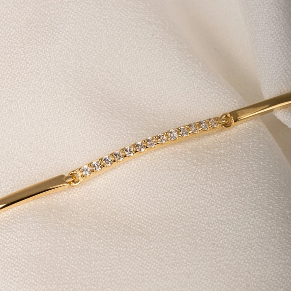 Altın Bileklik - Sıra Taşlı Modern Tasarım Şık 14 Ayar Altın Bileklik - 4