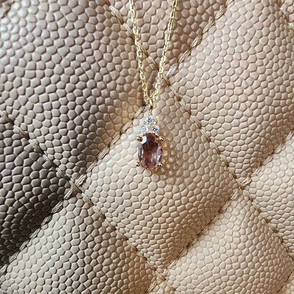 Altın Kolye - 1.05 CT Zultanit 0.25CT Pırlanta (Signty) Doğal Taşlı Sade Tasarım 14 Ayar Altın Kolye ürün görseli 1