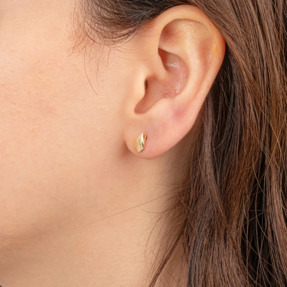 Altın Küpe - 14 Ayar Altın Minimal Damla Figürlü Küpe - 2