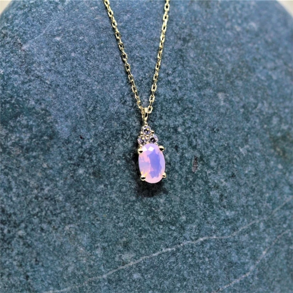 Altın Kolye - 0,60 CT Pembe Quarz 0,10 CT Pırlanta(Sıgnty) Taşlı Modern Tasarım Altın Kolye - Resim 7