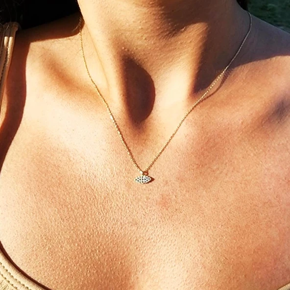 Altın Kolye - Mekik Formda 0.20 CT Pırlanta (Signty) Taşlı Tasarım Gündelik Tarz 14 Ayar Altın Kolye - 2