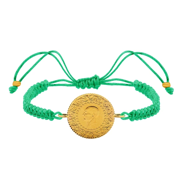 Gekas Kuyumculuk 22 Ayar Yeni Çeyrek Altın Yeşil Renkli İpli Bileklik ürün görseli