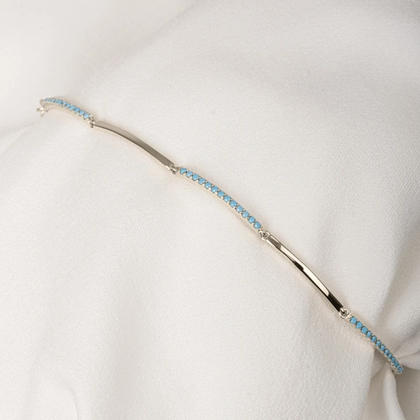 Altın Bileklik - Sıra Firuze (Turkuaz) Taşlı Modern Tasarım Şık 14 Ayar Altın Bileklik - 7